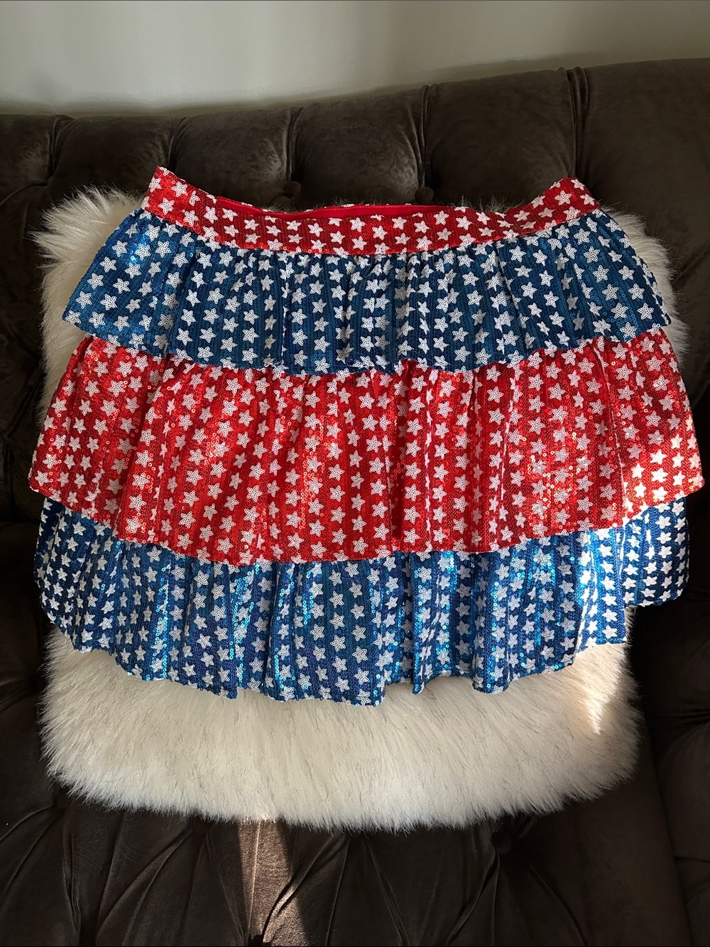QUEEN OF SPARKLES Red White & Blue Star Tiered Skirt 4th of July